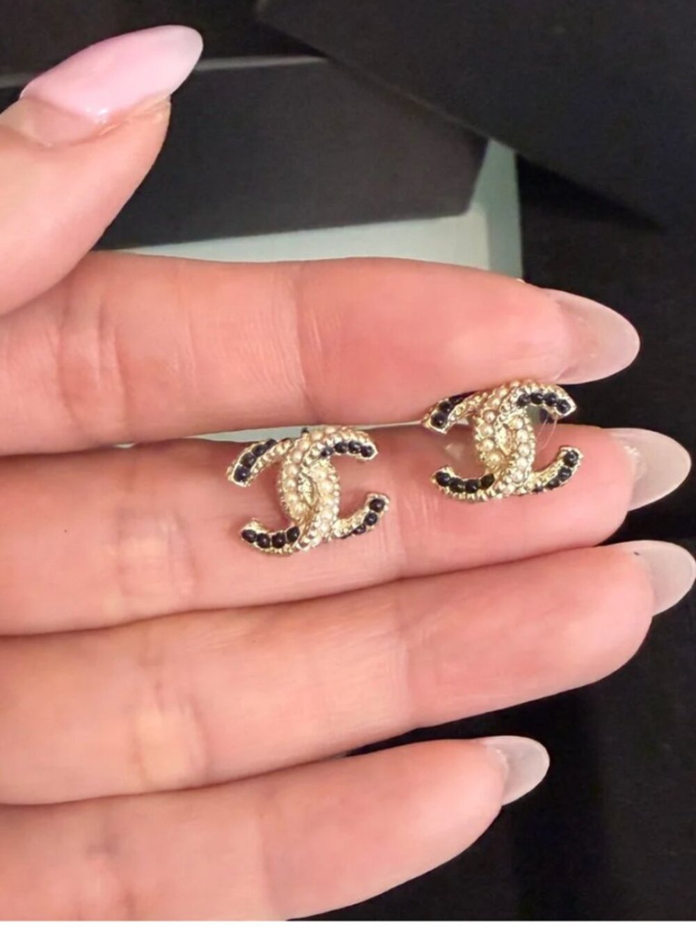 Chanel Gold and Black CC Pearl Stud Earrings (2018) Stamped 18P (2018 Spring)